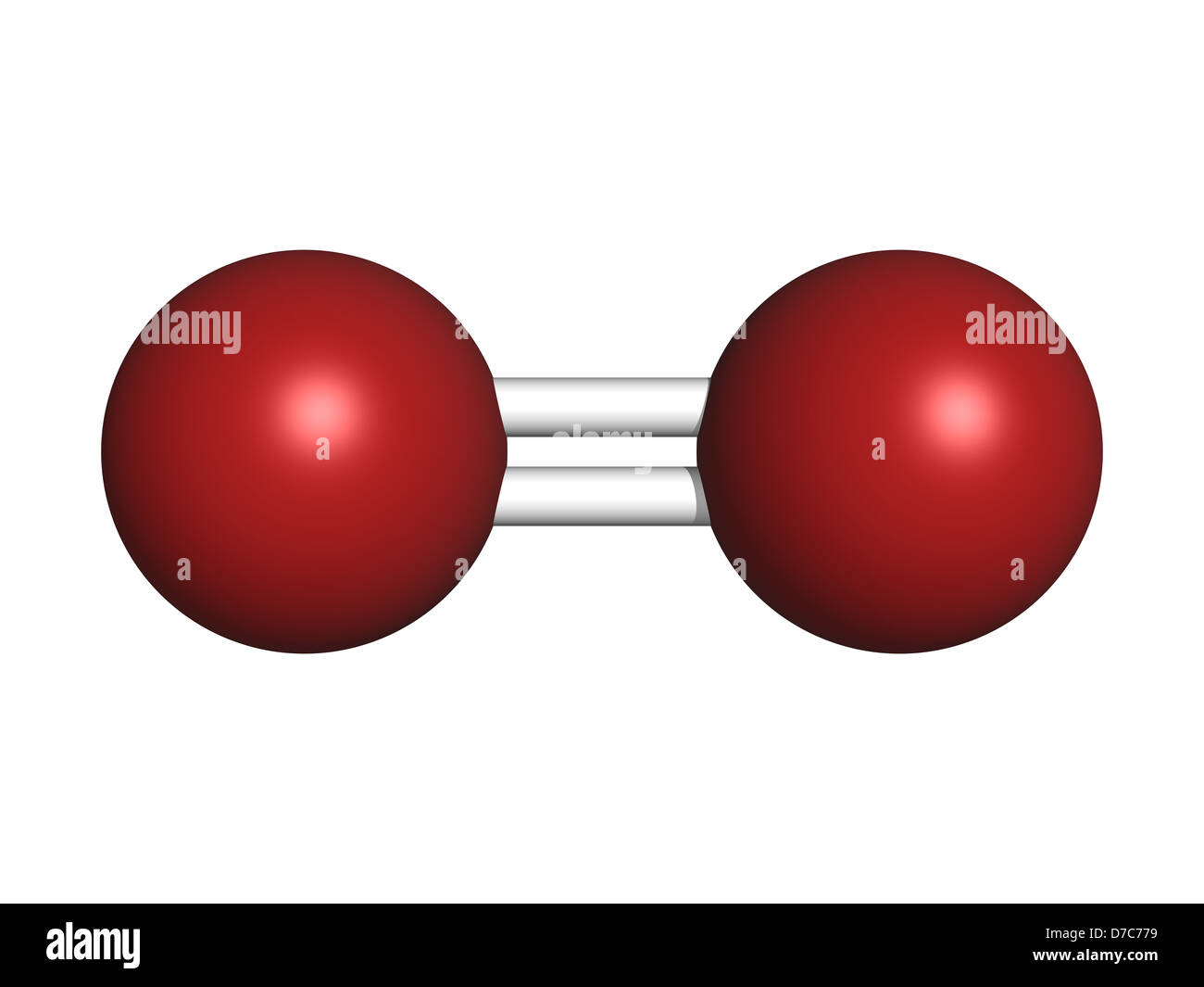 Elementare di ossigeno (O2), il modello molecolare. Gli atomi sono rappresentati come sfere con i tradizionali colori: ossigeno (rosso) Foto Stock