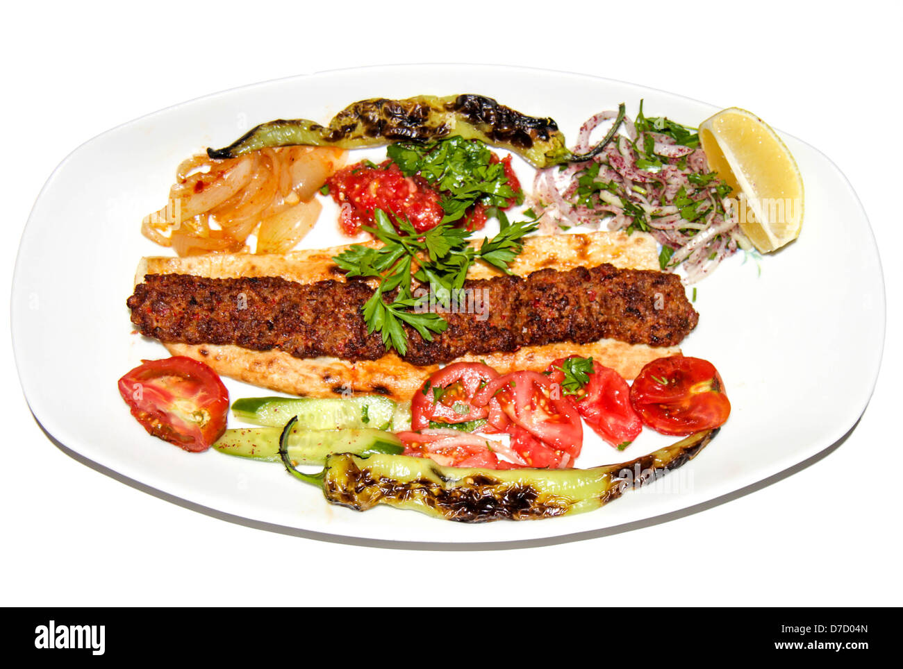 Piccante di Adana Kebab piastra Foto Stock