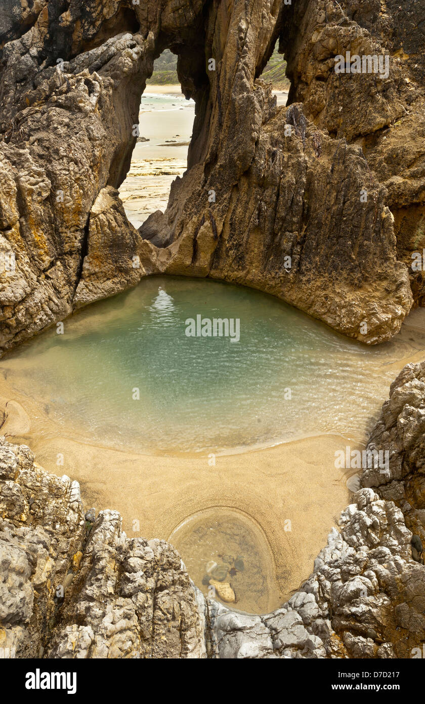 Una piscina di roccia e formazioni calcaree a mola punto a capo Liptrap Parco Costiero Victoria Australia Foto Stock