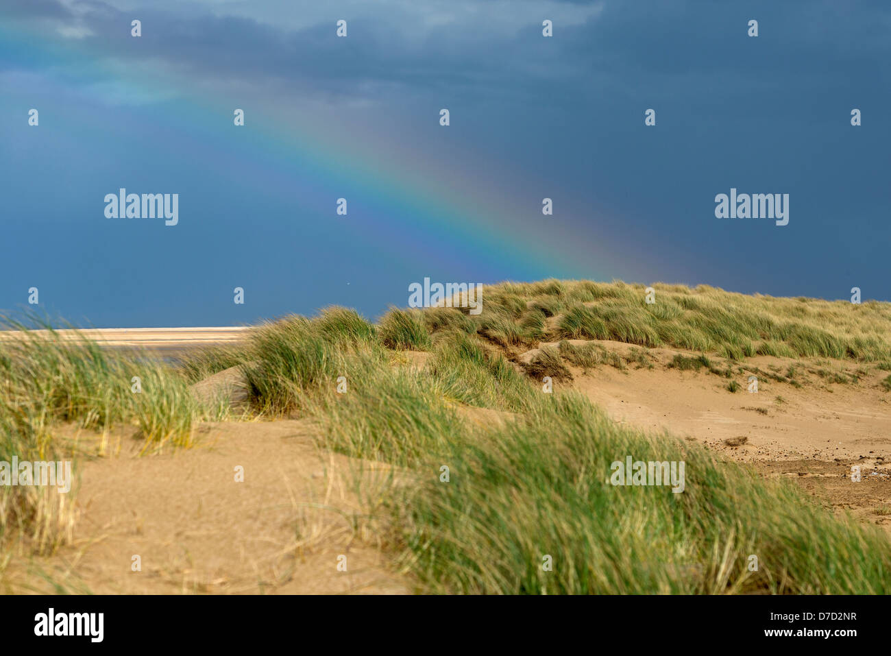 Soffiata dal vento dune di sabbia con cielo tempestoso, Foto Stock