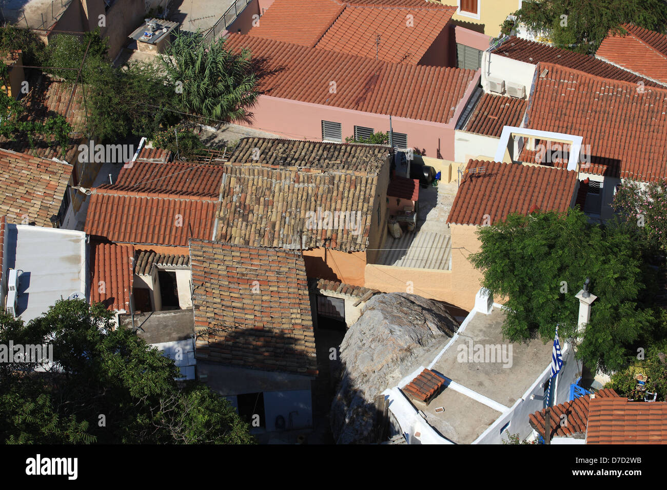 Tetti in quartiere Plaka di Atene in Grecia Foto Stock
