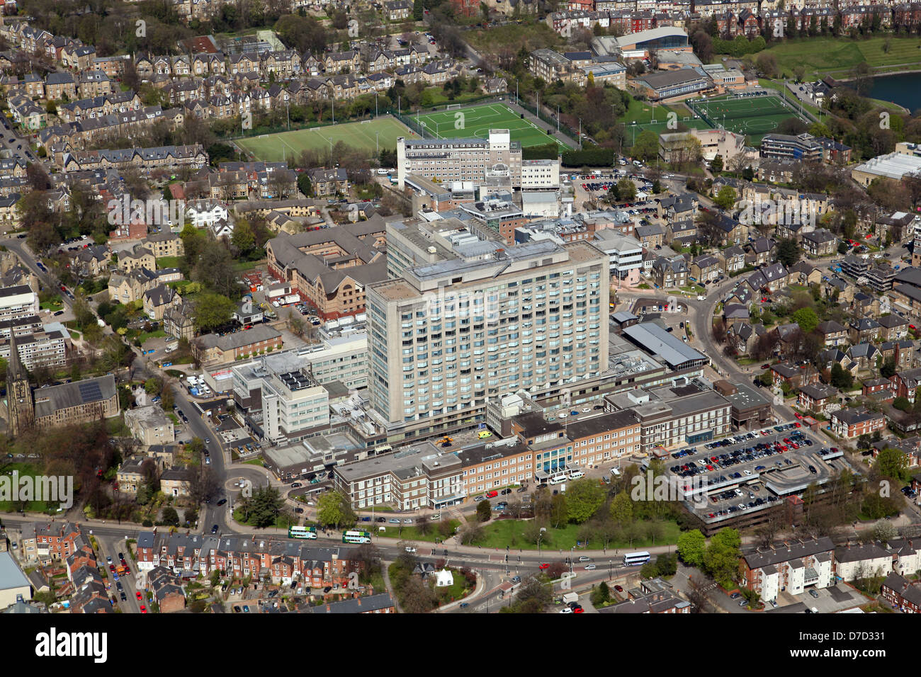 Vista aerea del Royal Hallamshire Hospital di Sheffield Foto Stock
