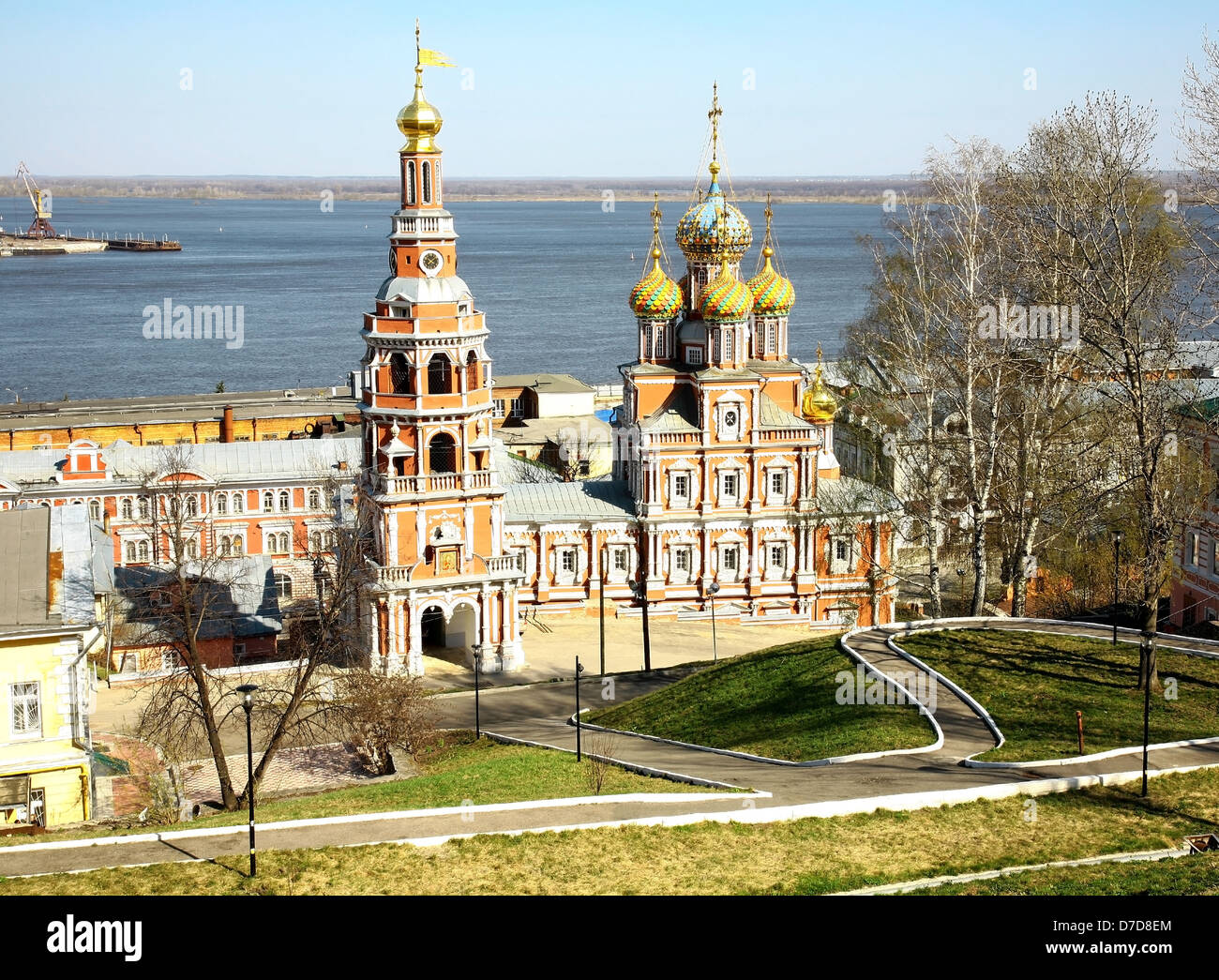 Vista primavera Chiesa Natività della Santissima Madre di Dio Nizhny Novgorod Russia Foto Stock
