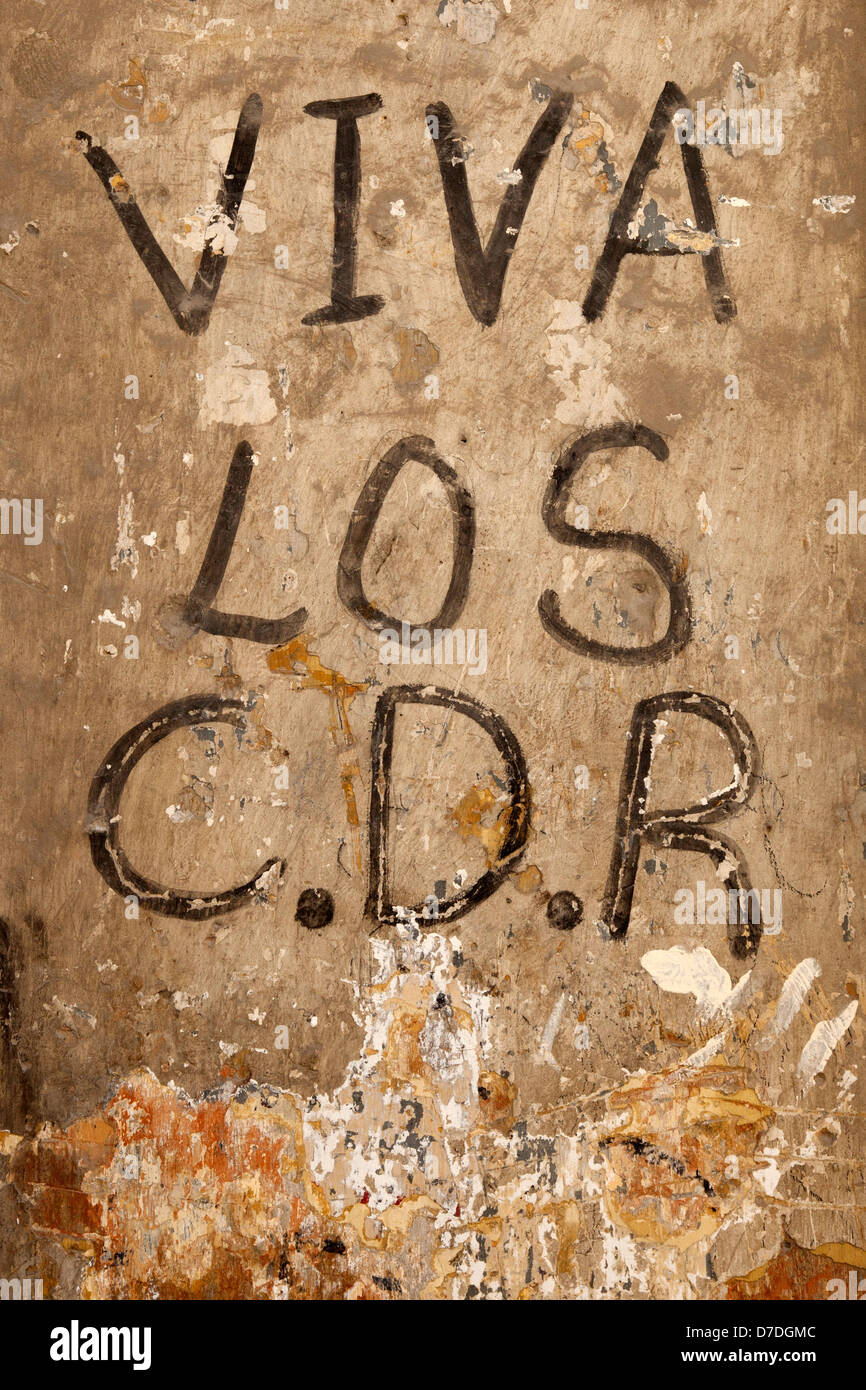 Viva los CDR, slogan sul muro in Havana Foto Stock