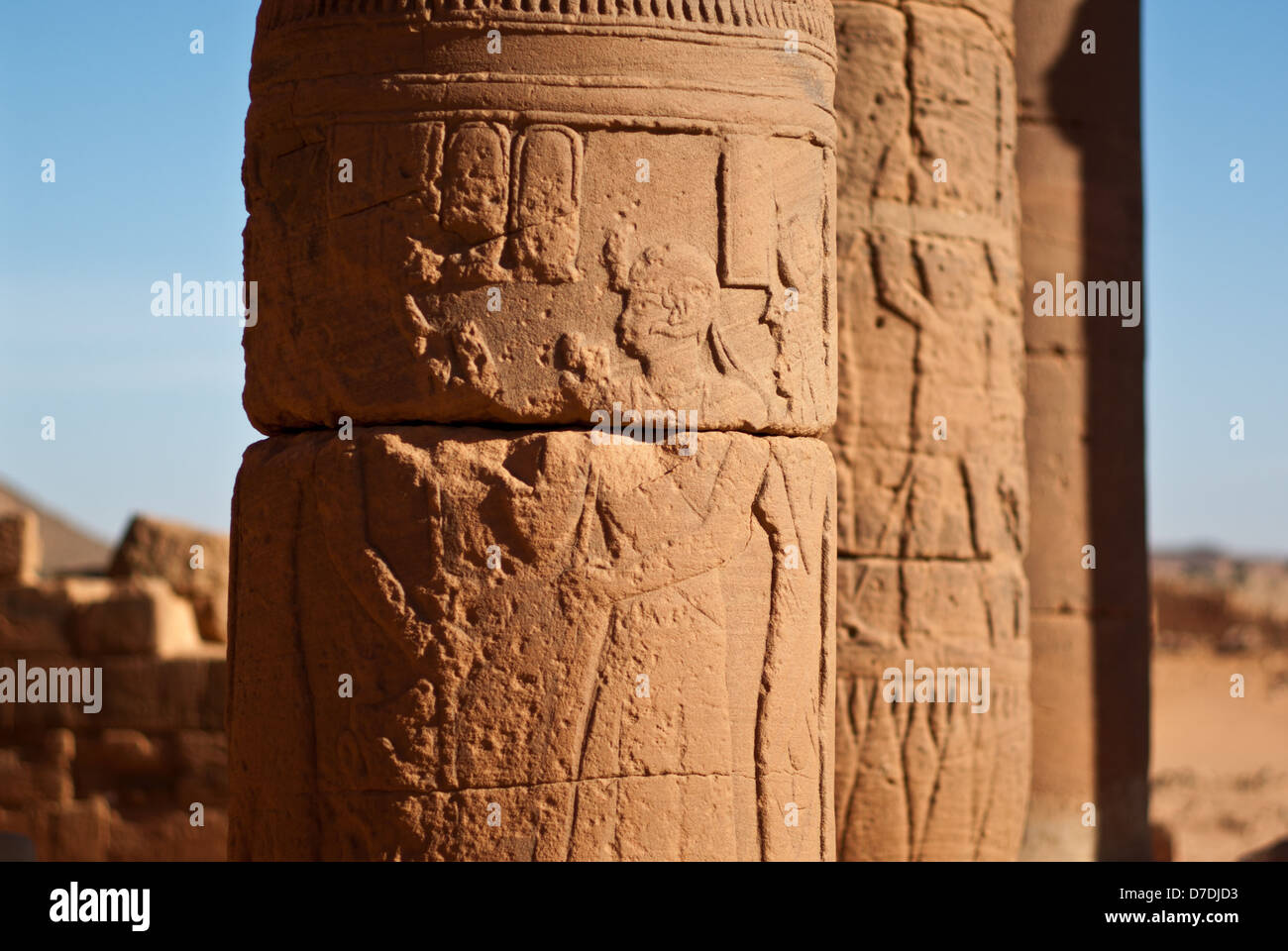Colonna scolpita, Musawwarat es-Sufra, Sudan settentrionale Foto Stock