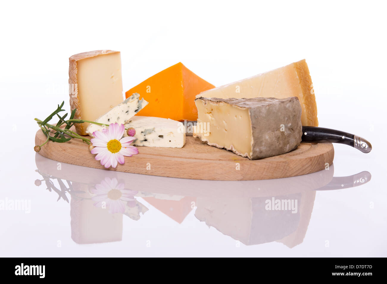 Composizione del formaggio francese sulla tavola di legno Foto Stock