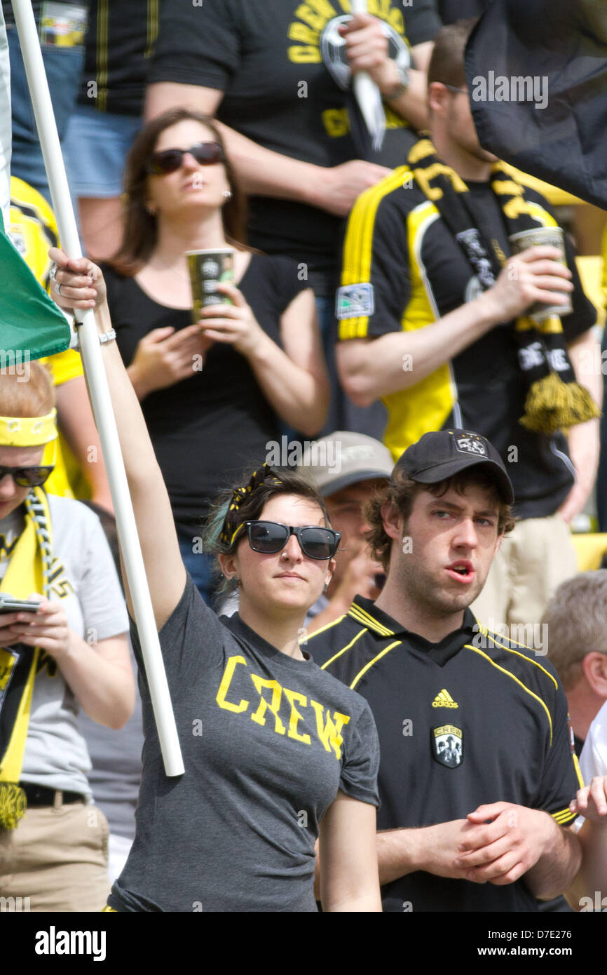 4 maggio 2013 - 04 Maggio 2013: Columbus Crew tifosi durante il Major League Soccer match tra il New York Red Bulls e il Columbus Crew at Columbus Crew Stadium di Columbus, OH Foto Stock