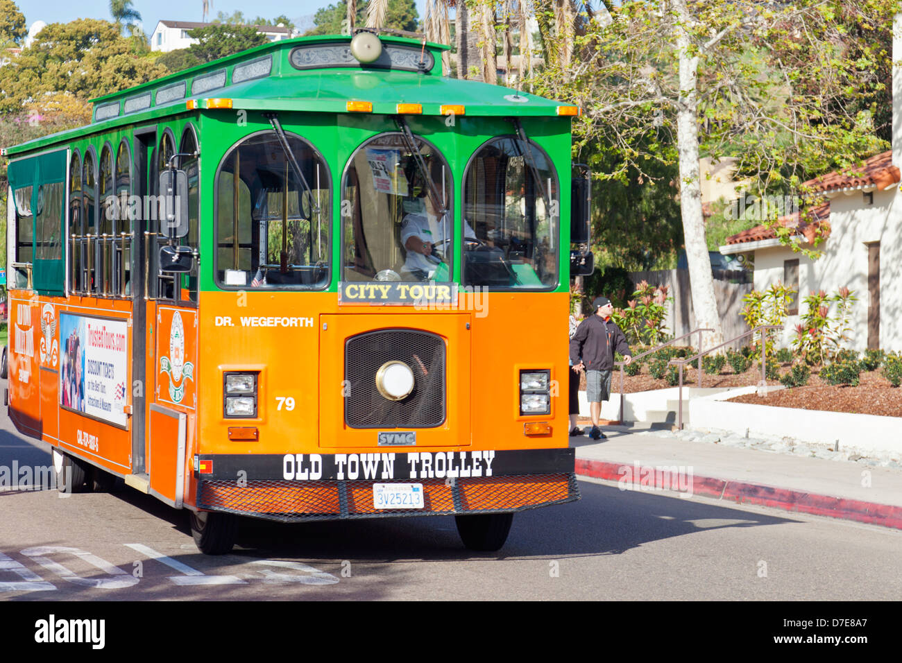 Old Town Trolley tour bus, vicino a San Diego Old Town, California USA. Foto Stock