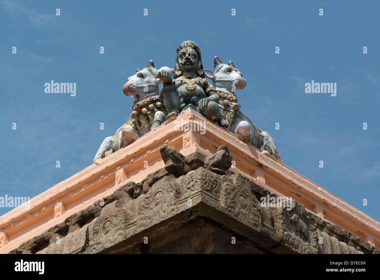 Figurine colorate arredano un santuario nel Tempio Arunachaleswara, Tiruvannamalai, Tamil Nadu, India Foto Stock