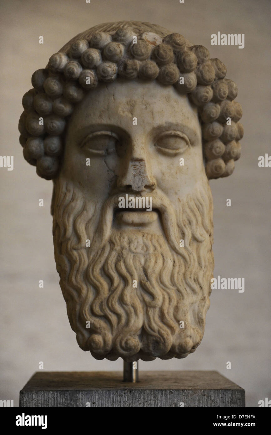 Hermes Propylaios. Testa di Hermes. Copia romana di un originale greco di Alkamenes (attivo 440-400 a.C.). Foto Stock