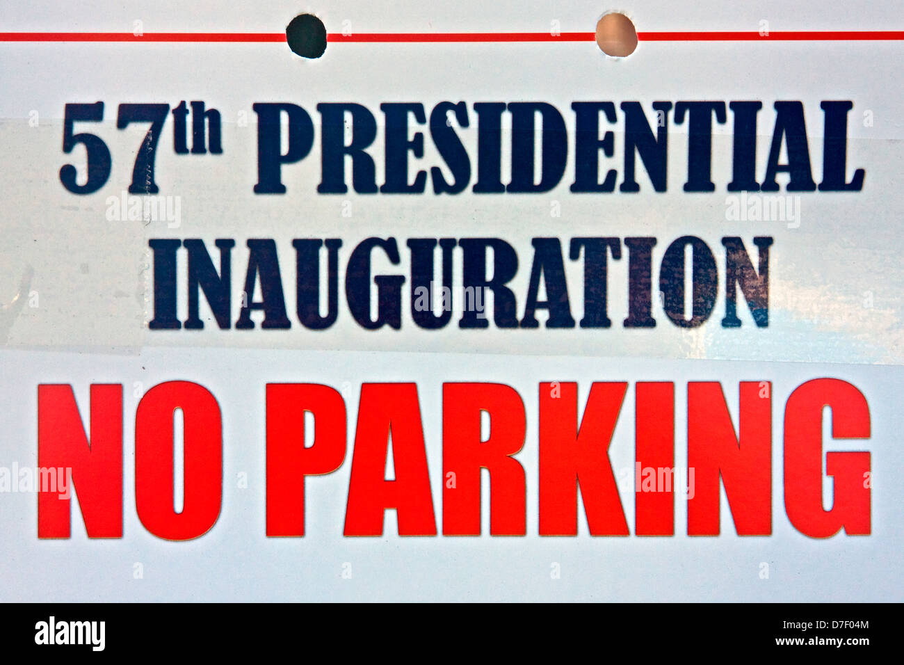 Un '57th inaugurazione presidenziale n. Parcheggio' segno su un metro di parcheggio vicino alla Casa Bianca di Washington D C. Foto Stock