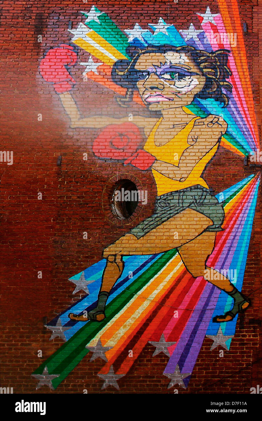 Un murale di African American boxer. Foto Stock