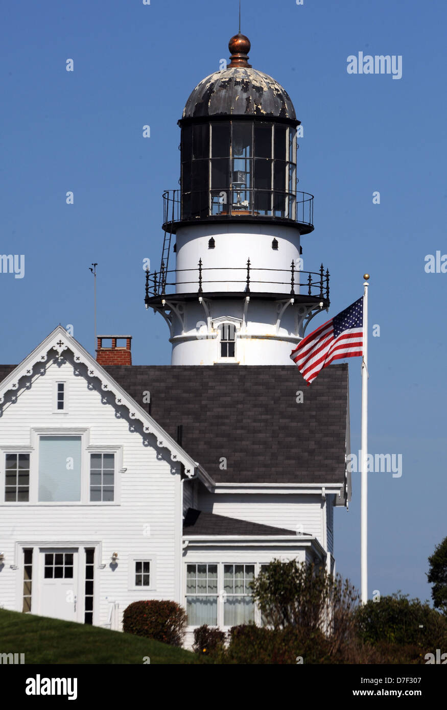 Ad est la luce in corrispondenza di due luci e custode di casa (di proprietà privata) Cape Elizabeth Maine, due luci di stato parco,faro, Foto Stock