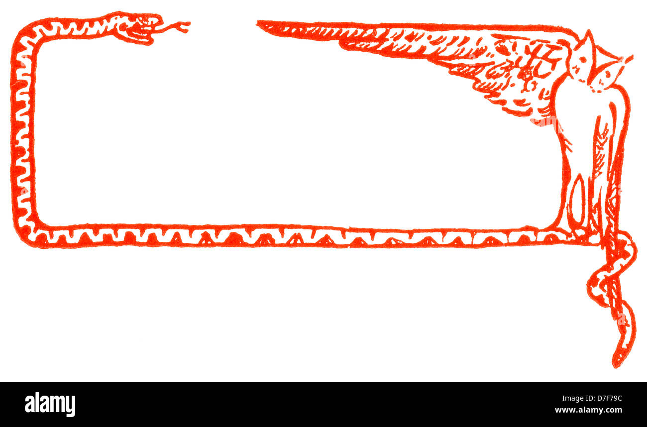 Cornice rettangolare realizzata in gufo e serpente originariamente dal nome del mese in un diario degli appuntamenti Foto Stock