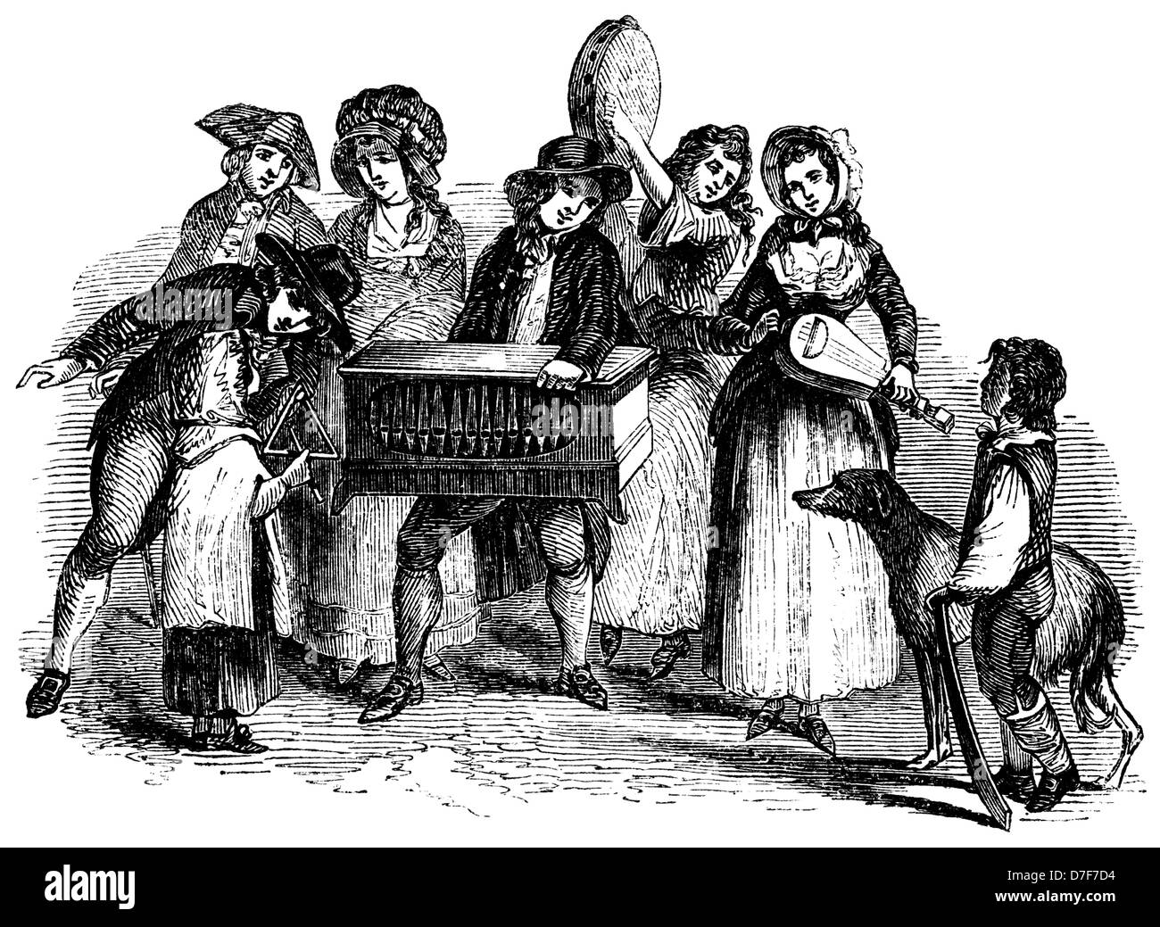 Musicisti di strada, dall' Dayes Street View, 1789 Foto Stock