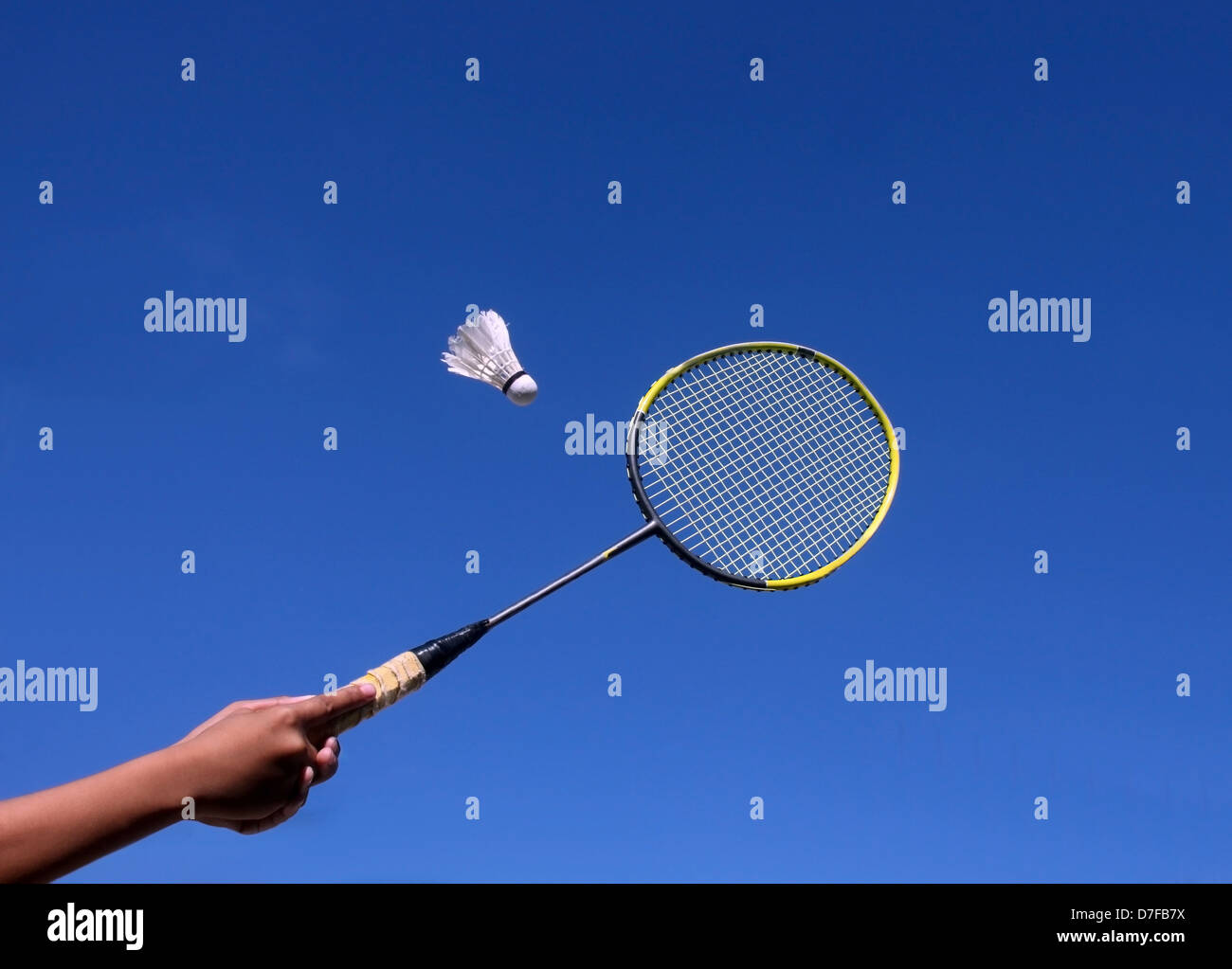 Badminton racchetta. e la tromba di alimentazione Foto Stock