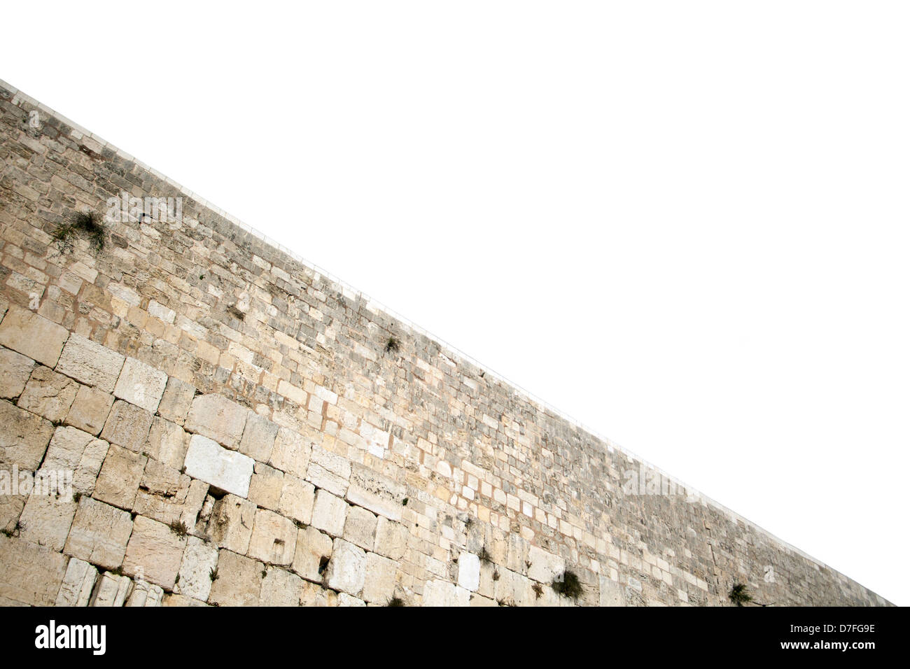 Uno luoghi più sacri al popolo ebraico - il Muro del Pianto nella città vecchia di Gerusalemme in Israele. Isolato su sfondo bianco Foto Stock