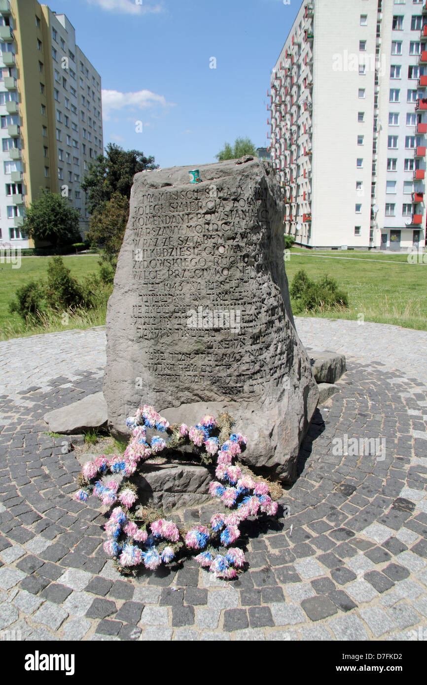 Memoriale dove Mila 18 edificio esisteva nel Ghetto di Varsavia, Polonia Foto Stock