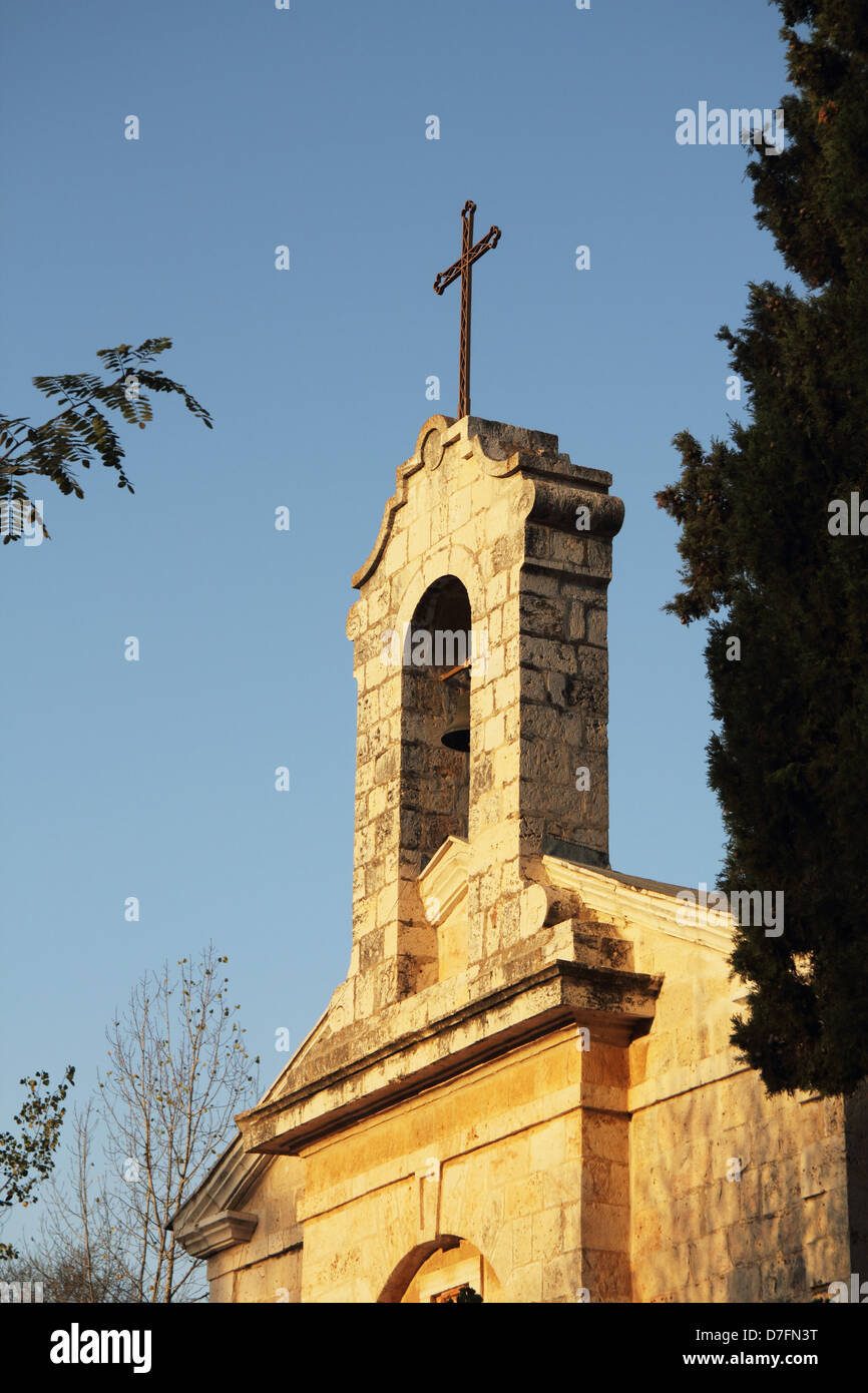 La Croce e la campana af San Giovanni Battista convento di Ein Kerem, un greco ortodosso Patriarcato cristiano Foto Stock