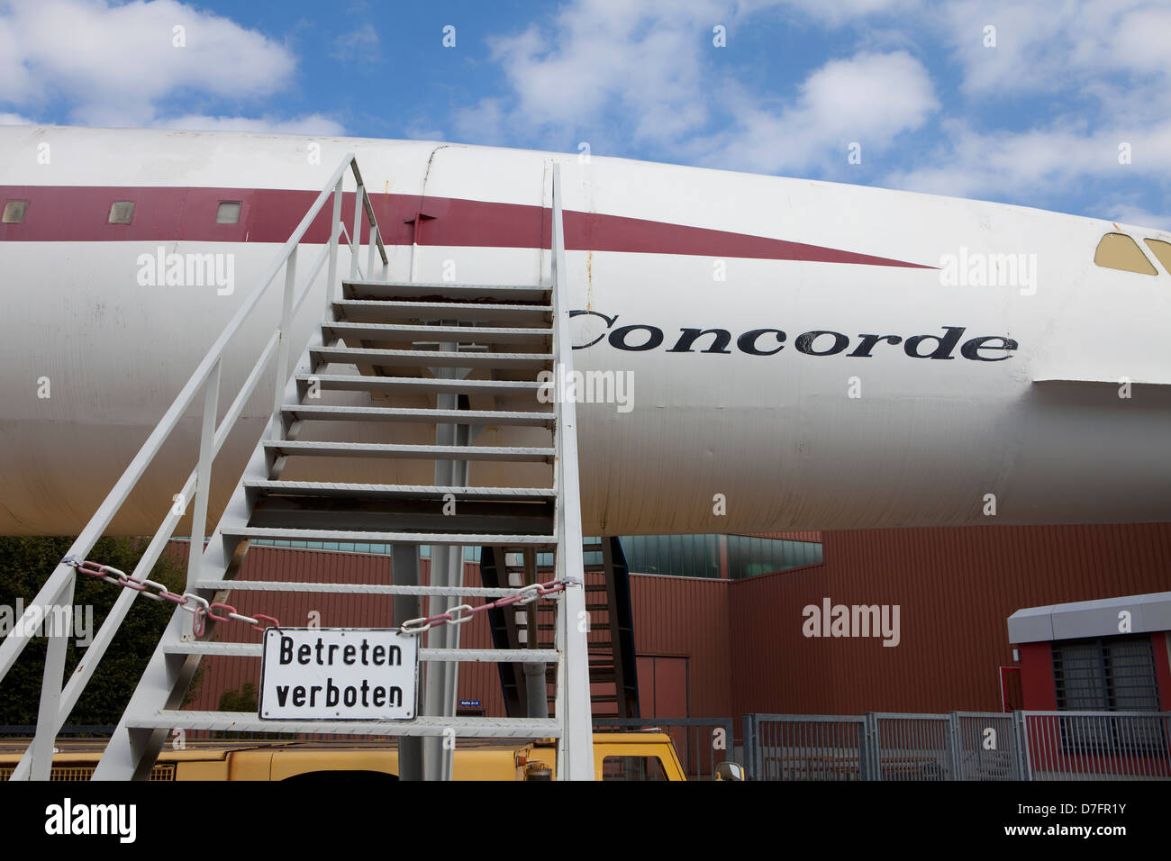 Segno, Zutritt verboten, Tedesco per nessuna voce, Concorde Replica, Collezione aerei, Hermeskeil, Renania-Palatinato, Germania Foto Stock