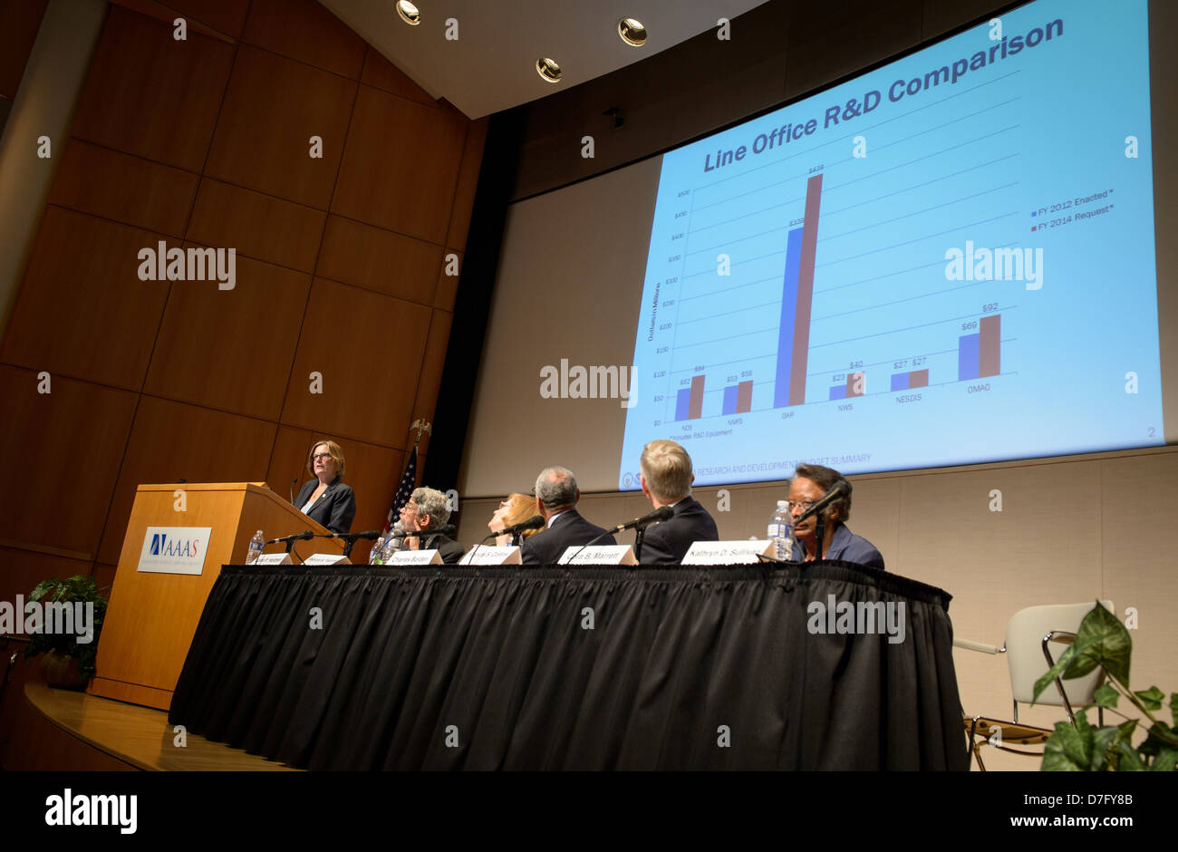 L'Office of Science and Technology Policy (OSTP) ha ospitato l'esercizio fiscale 2014 budget Briefing, discutendo i piani finanziari della NASA per sostenere la ricerca scientifica e i progressi tecnologici nell'esplorazione spaziale e nelle scienze della Terra. Foto Stock