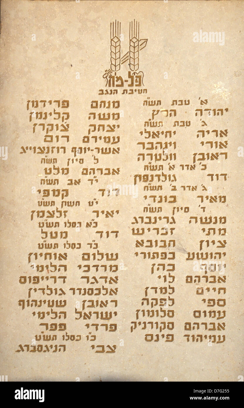 Scheda memoriale dei soldati morti in bir asluj 1948 durante la guerra di indipendenza Foto Stock