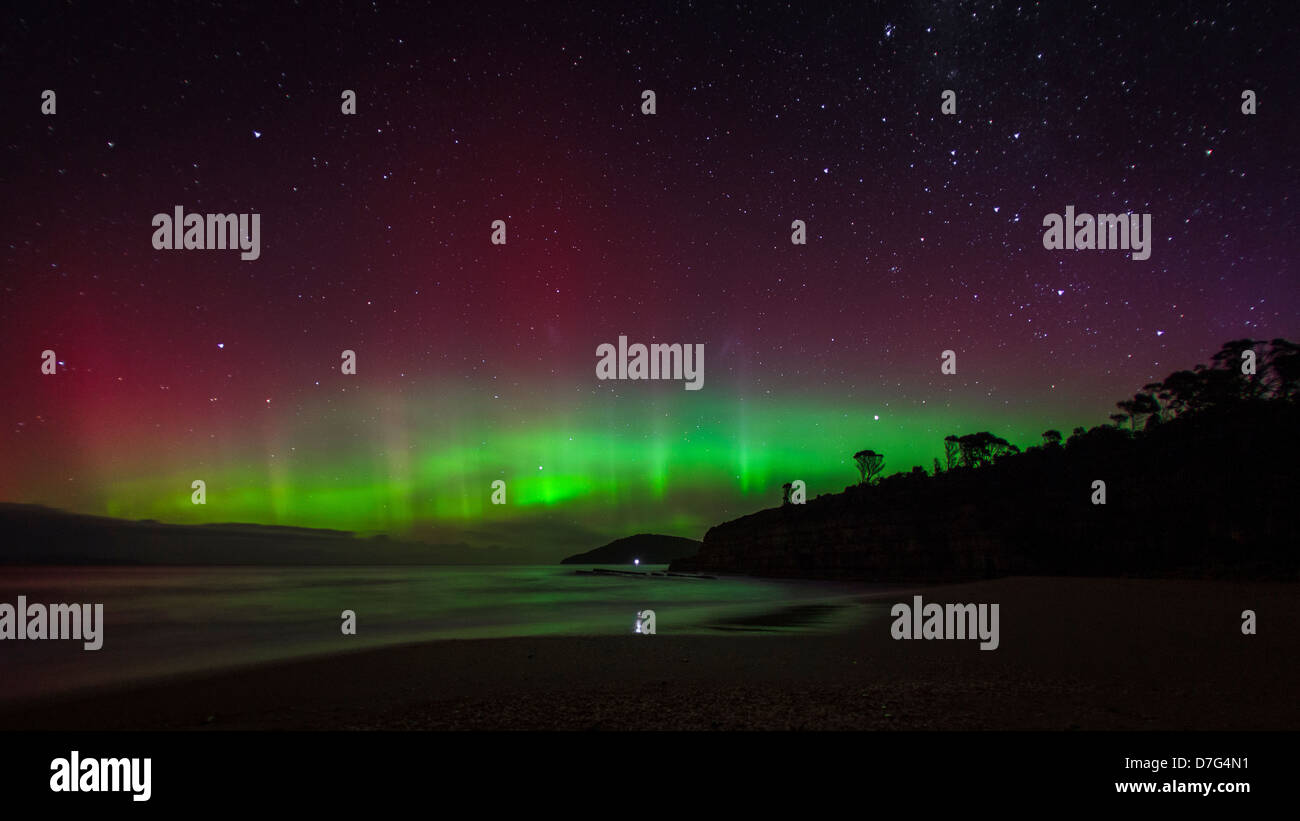 Le luci del sud di Aurora Australis in Tasmania Australia Foto Stock