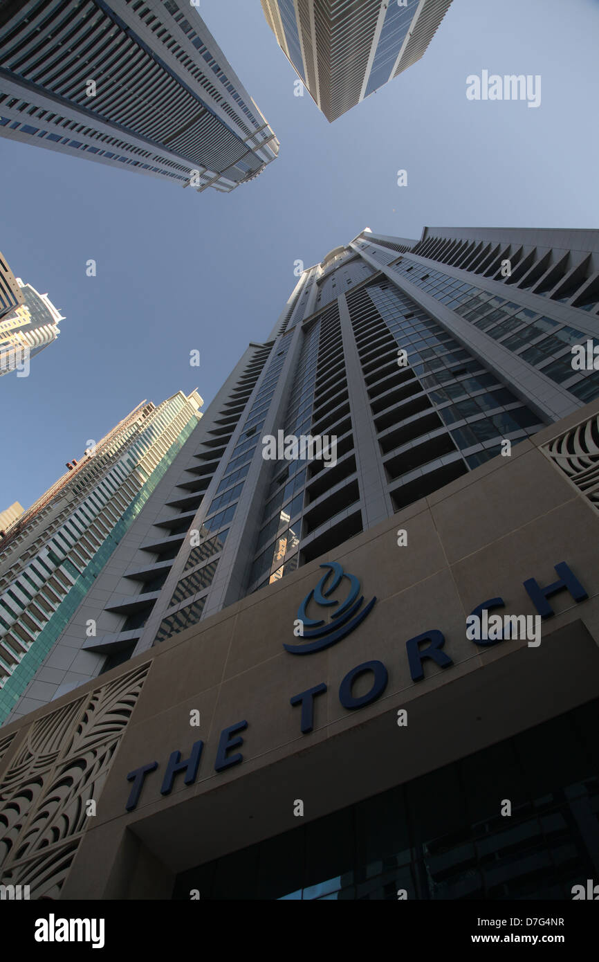 Dubai Marina grattacieli Hi Tech Skyline di edifici Foto Stock