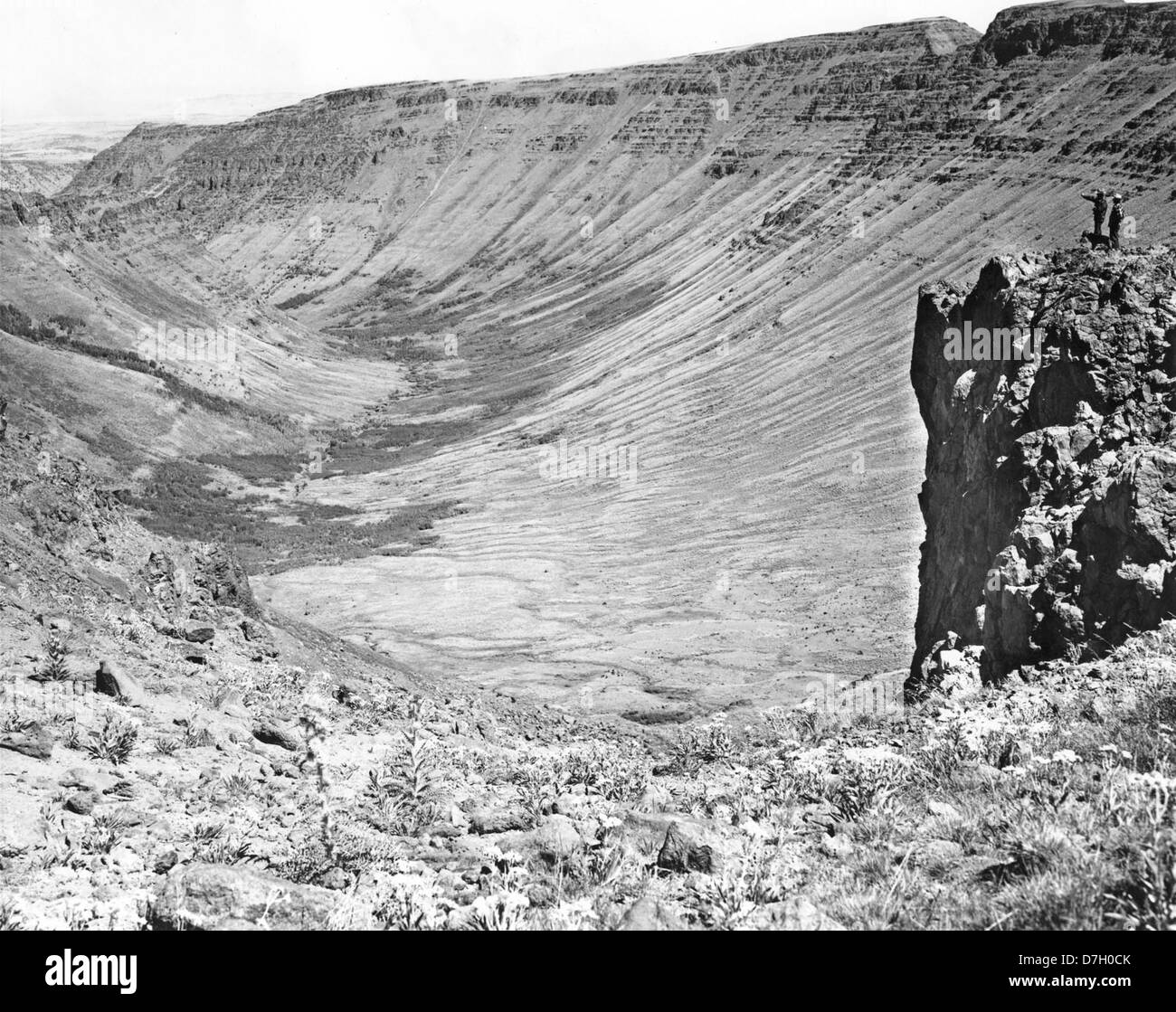 Kiger Gorge, situata nella contea di Steens Mountain, Oregon, è un canyon panoramico che fa parte del più grande bacino dell'Oregon. La gola offre viste spettacolari di scogliere ripide, formazioni rocciose uniche e terreni accidentati, rendendola una destinazione popolare per gli escursionisti e gli amanti della natura nella regione del bacino dell'Oregon. Foto Stock