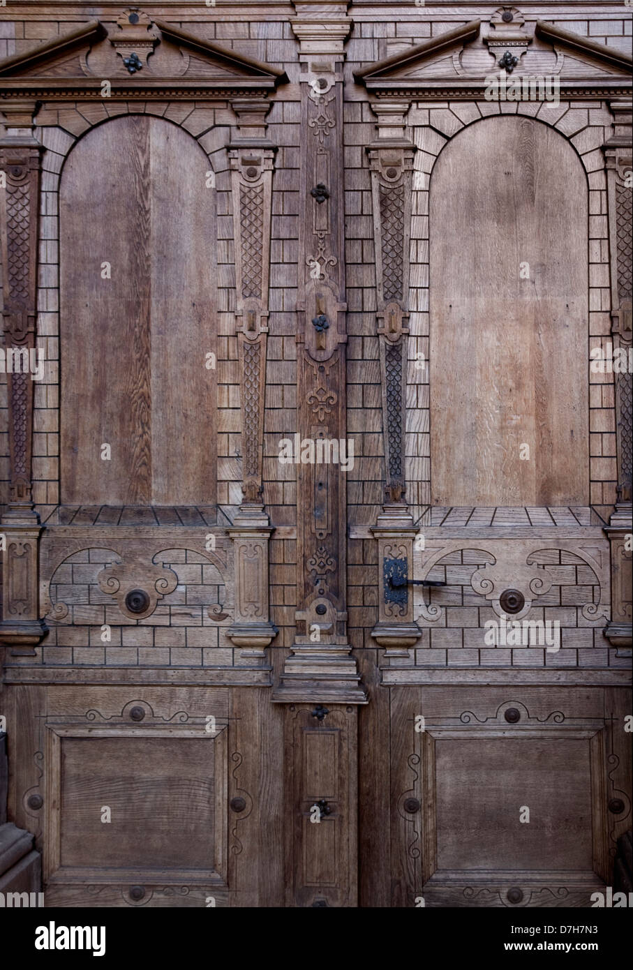 Porta storica particolare visto in Freiburg im Breisgau, una città nel Baden-Wuerttemberg (Germania) Foto Stock