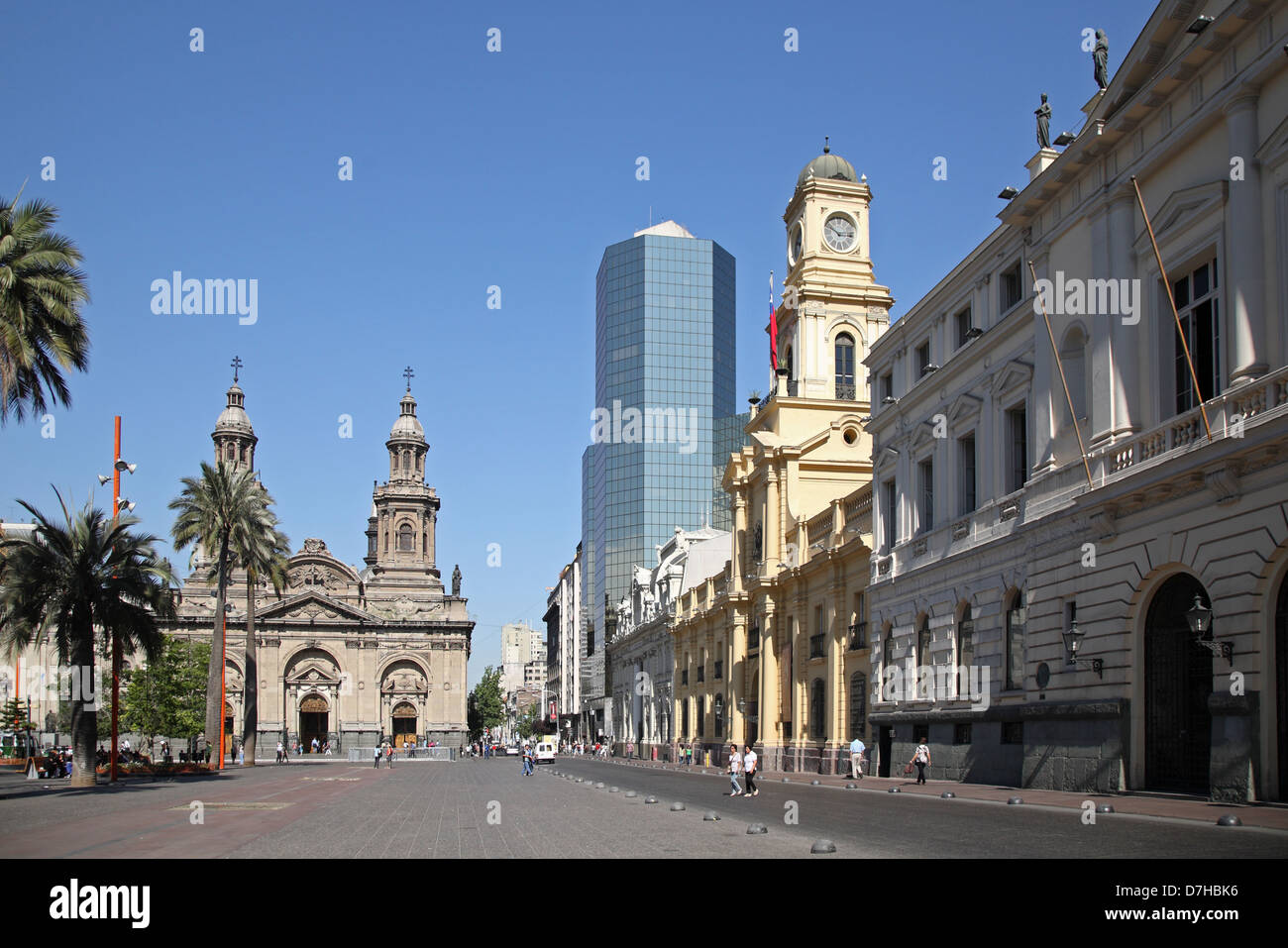 Santiago de Cile Plaza de Armas Cattedrale Palacio de la Vera Audieca Town Hall Foto Stock