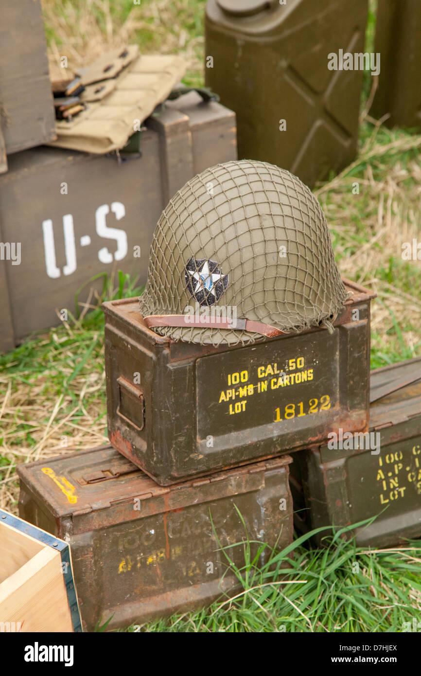 American WW2 Scatole di munizioni (rievocazione, disattivato) Foto Stock