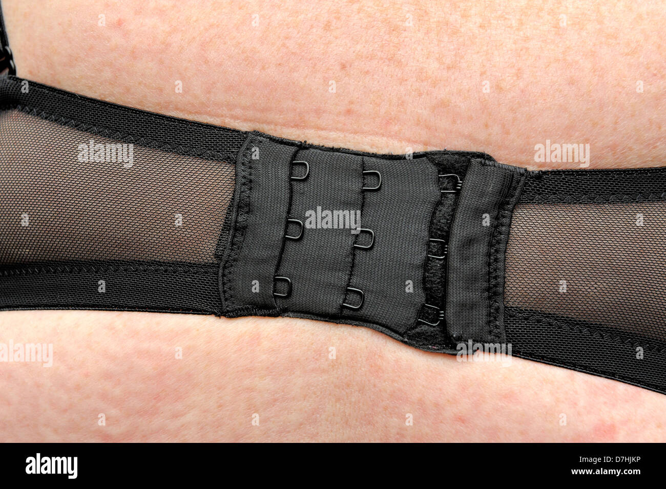 Il retro di un serrato reggiseno nero cinturino Foto Stock