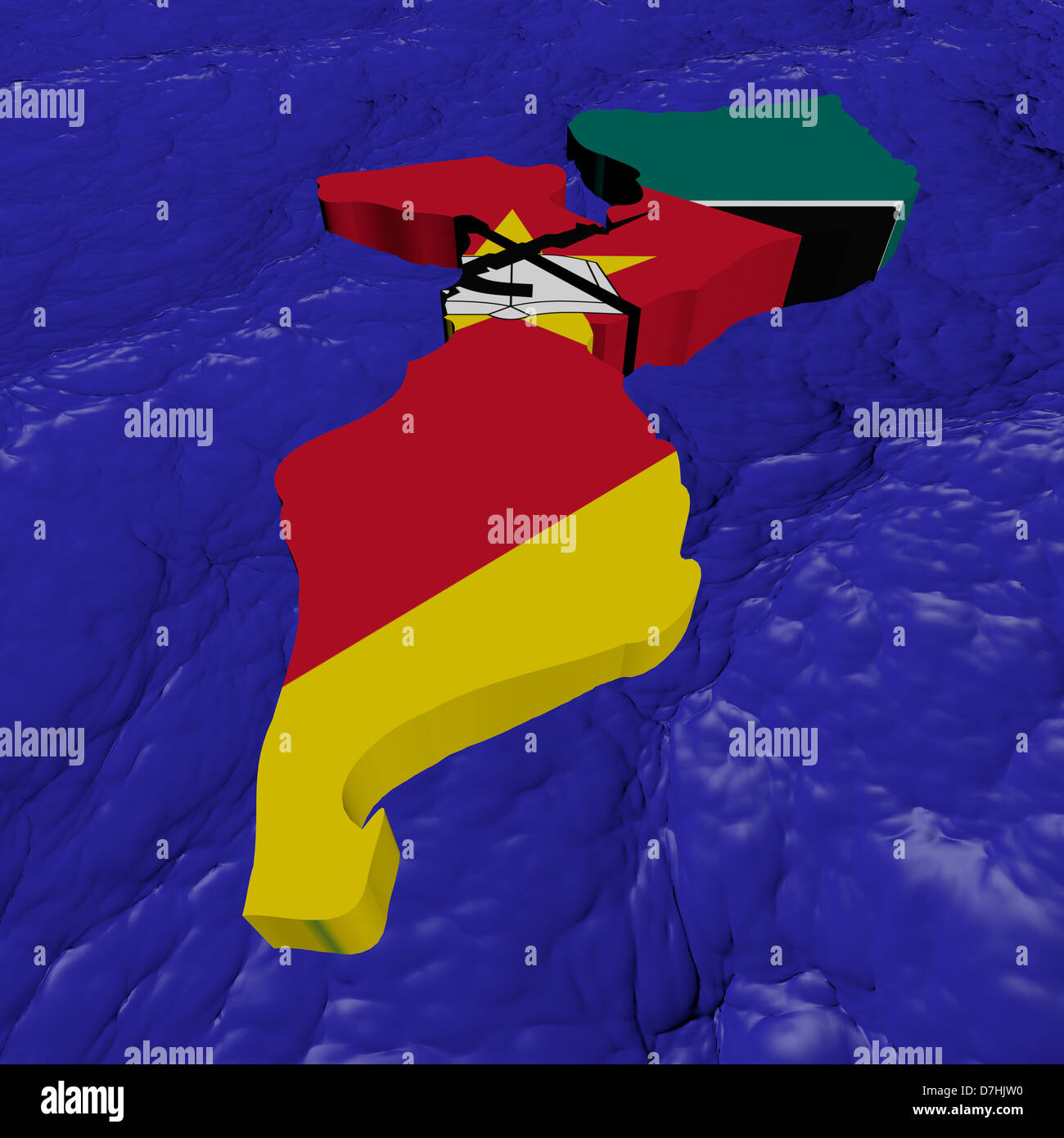 Mappa di Mozambico bandiera in astratto illustrazione dell'oceano Foto Stock