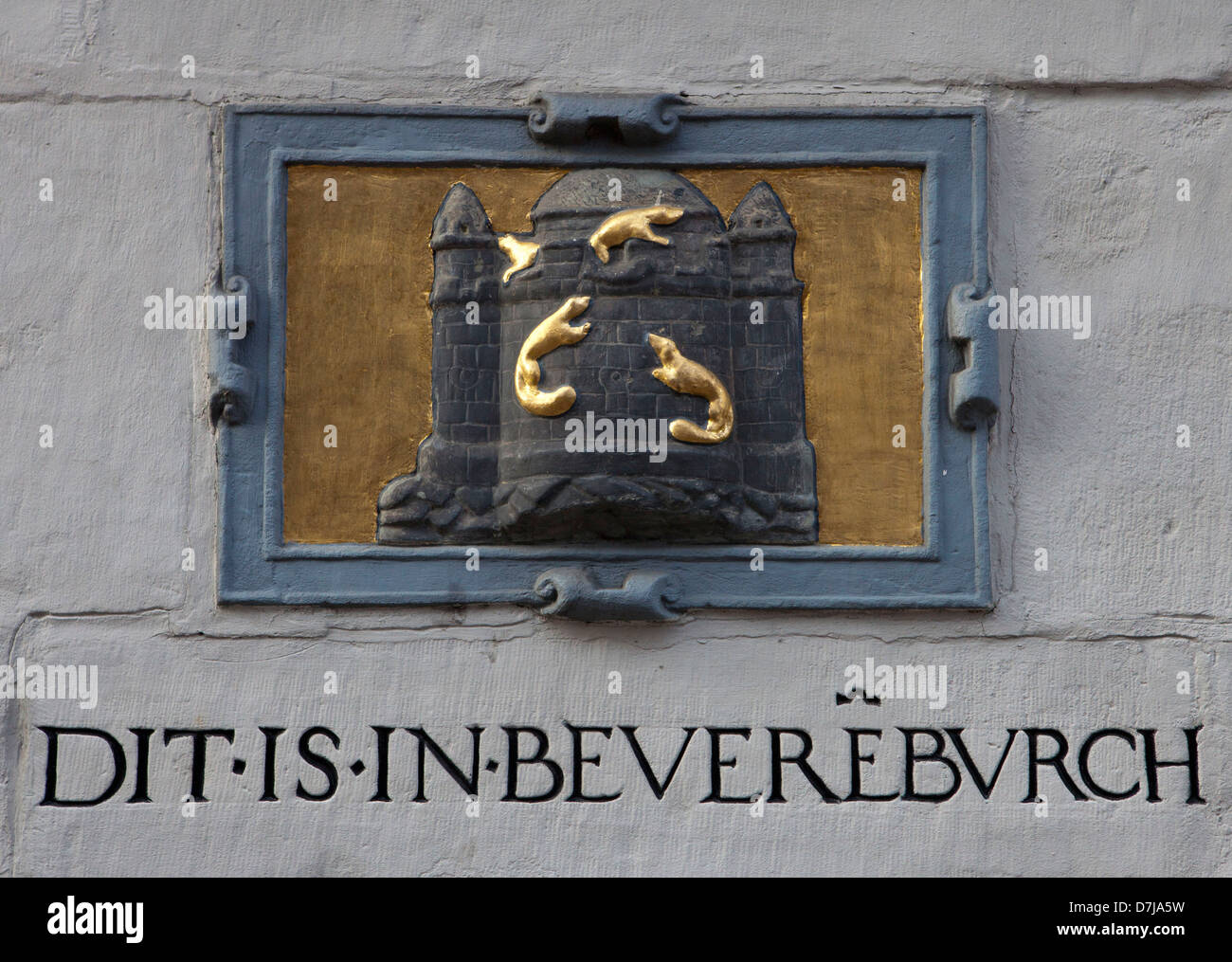 Decorazione murale di vecchie case di commercianti a Dordrecht, Paesi Bassi Foto Stock