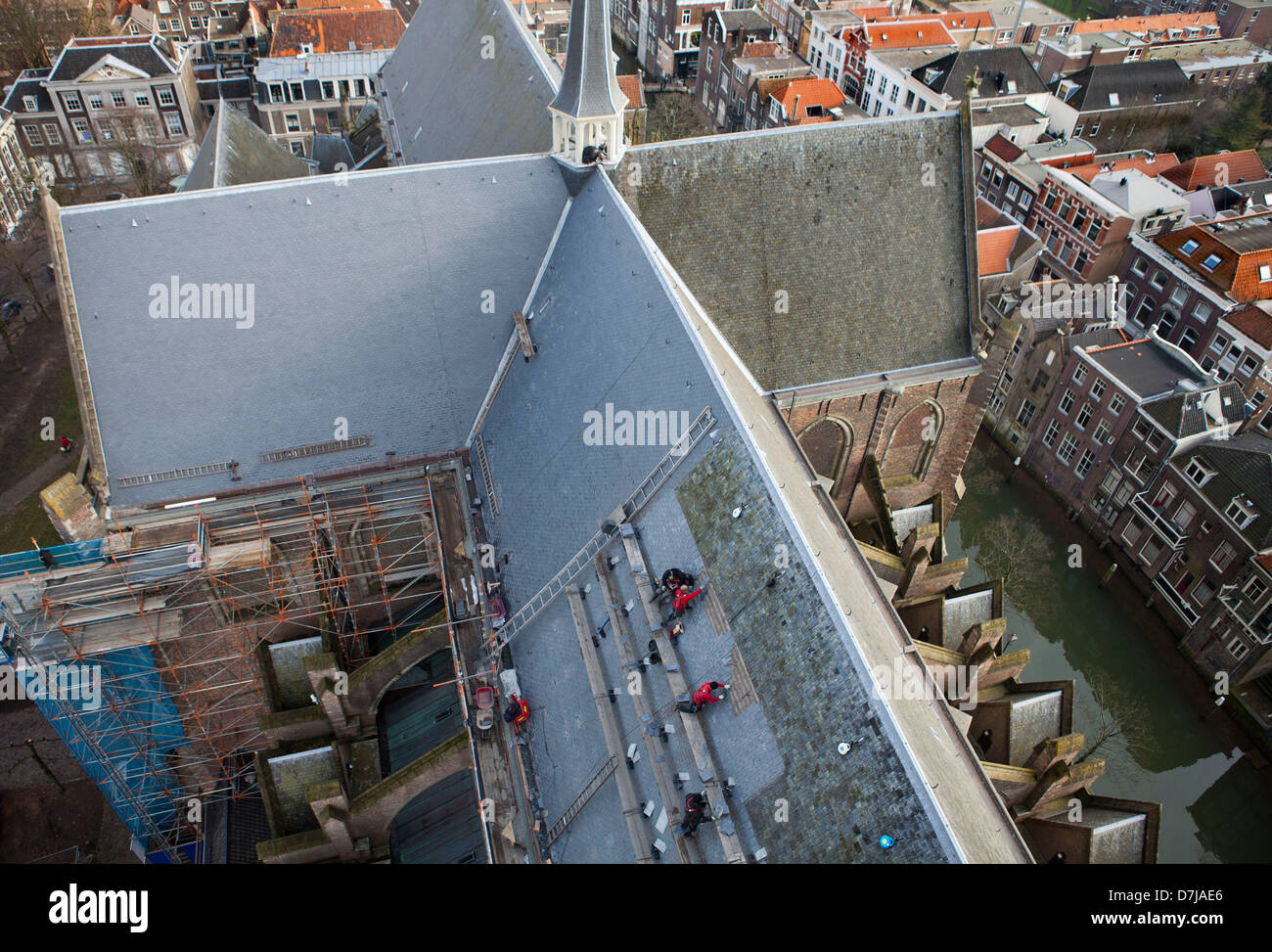 Restauro del tetto del 'Grote Kerk' a Dordrecht, Olanda Foto Stock