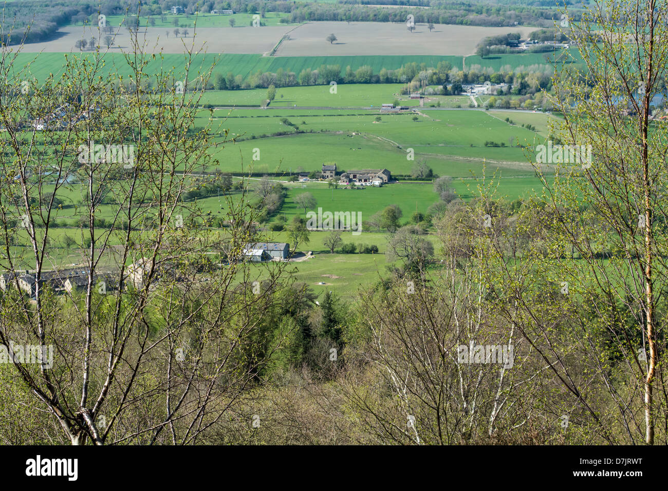 Splendida vista di un Wharfedale agriturismo visto dalla Chevin Foto Stock