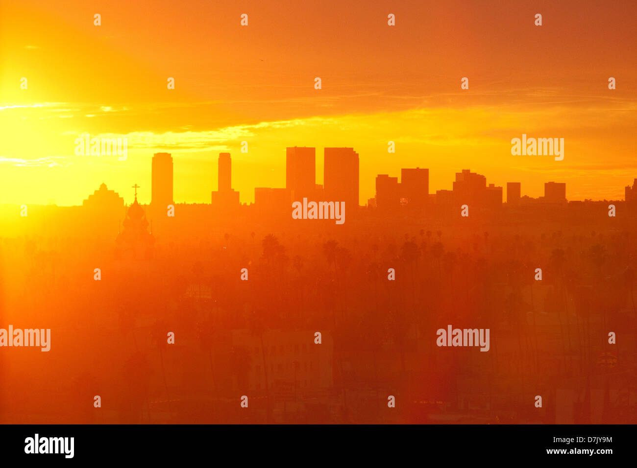 Los Angeles skyline di Hollywood al tramonto Foto Stock