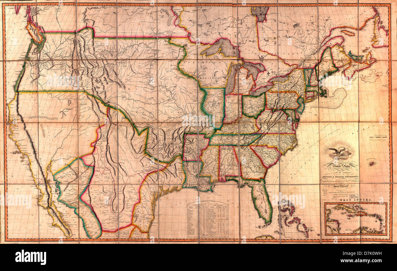 Mappa degli Stati Uniti d'America : con i contigui British e possedimenti spagnoli, 1819 Foto Stock