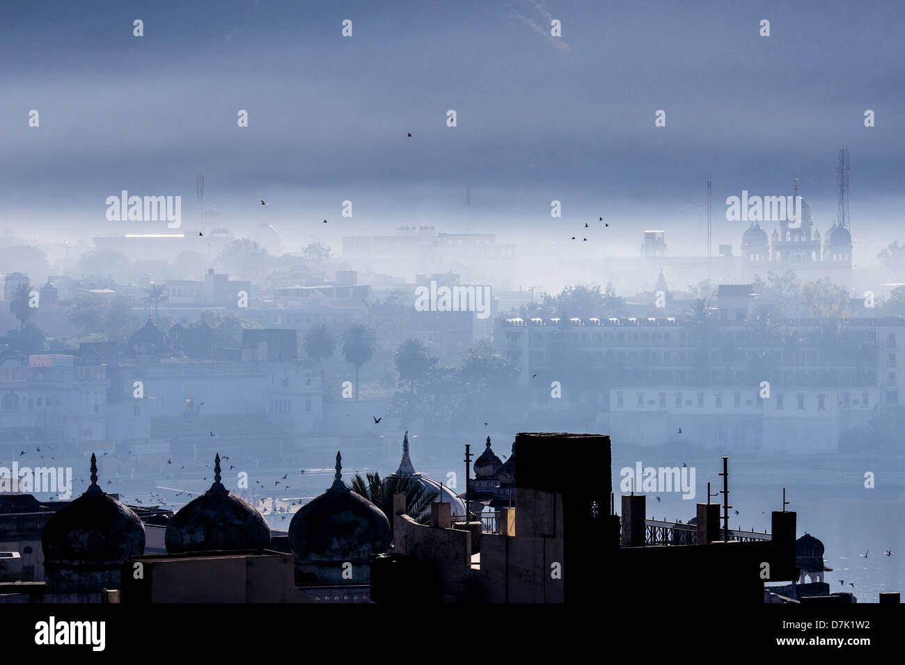 Mattina sul Lago di Pushkar, Pushkar, Rajasthan, India Foto Stock