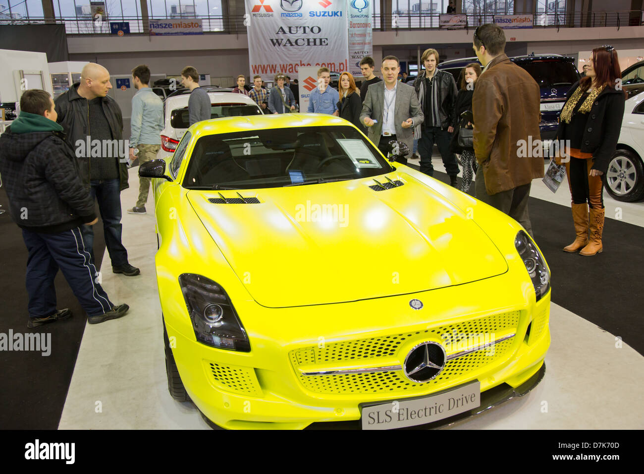 Poznan, Polonia, la Mercedes Benz SLS AMG Coupé trazione elettrica al Motor Show 2013 Foto Stock
