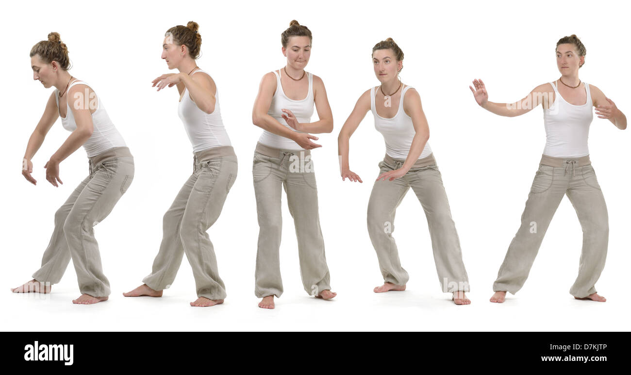 Formazione donna esercizio di qi gong Foto Stock