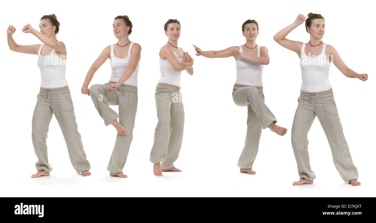 Formazione donna esercizio di qi gong Foto Stock