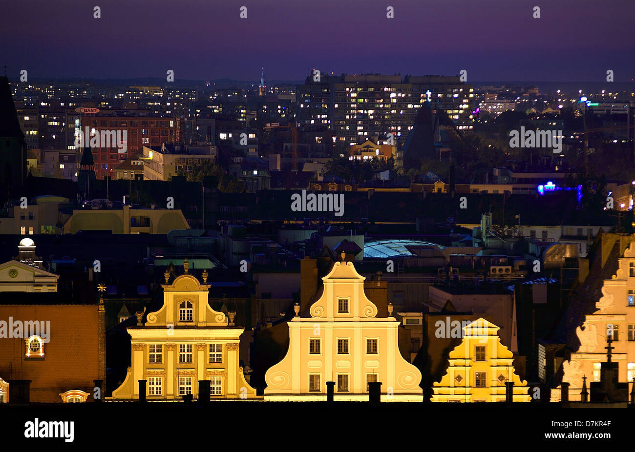 Panorama notturno di Wroclaw Foto Stock
