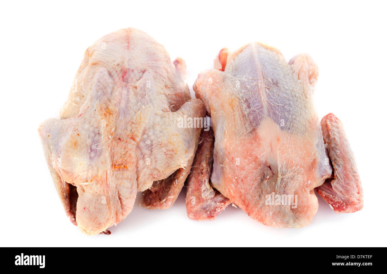 Due partridge carne su un legno tagliere Foto Stock