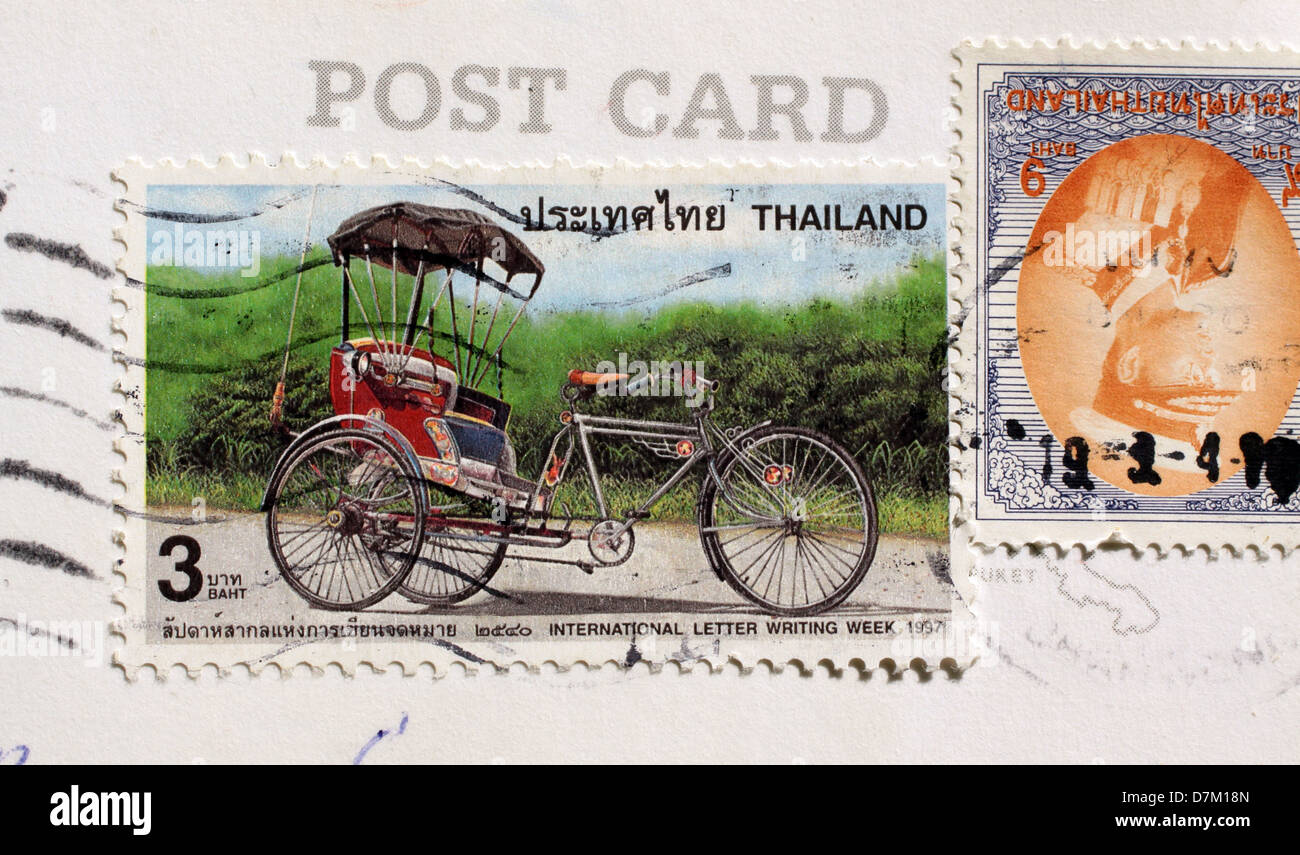 I francobolli dalla Thailandia con il rickshaw Foto Stock
