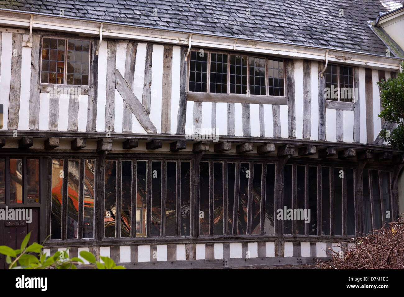 Antica quercia edificio con travi di legno, Wygston's House, la più antica casa di Leicester, risalente al 1490, Leicester, England, Regno Unito Foto Stock