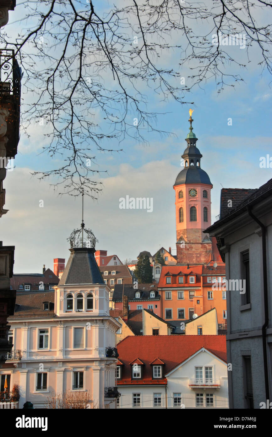 Stiftskirche ed edifici di Baden Baden, Germania Foto Stock