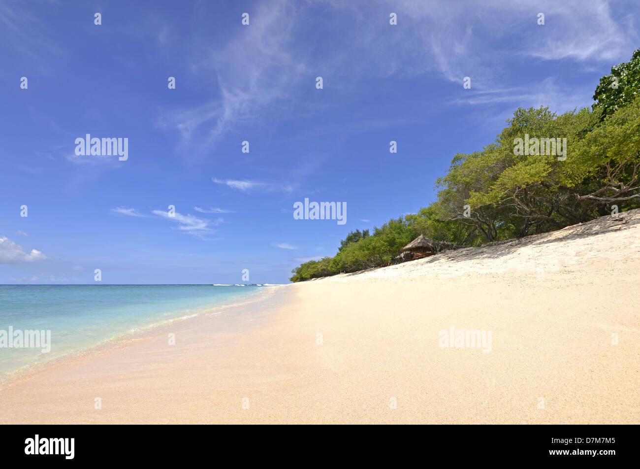 Bellissima spiaggia con palme e cielo blu su Gili Meno Isola di Gili isole Gili vicino a Lombok, Bali - Indonesia Foto Stock