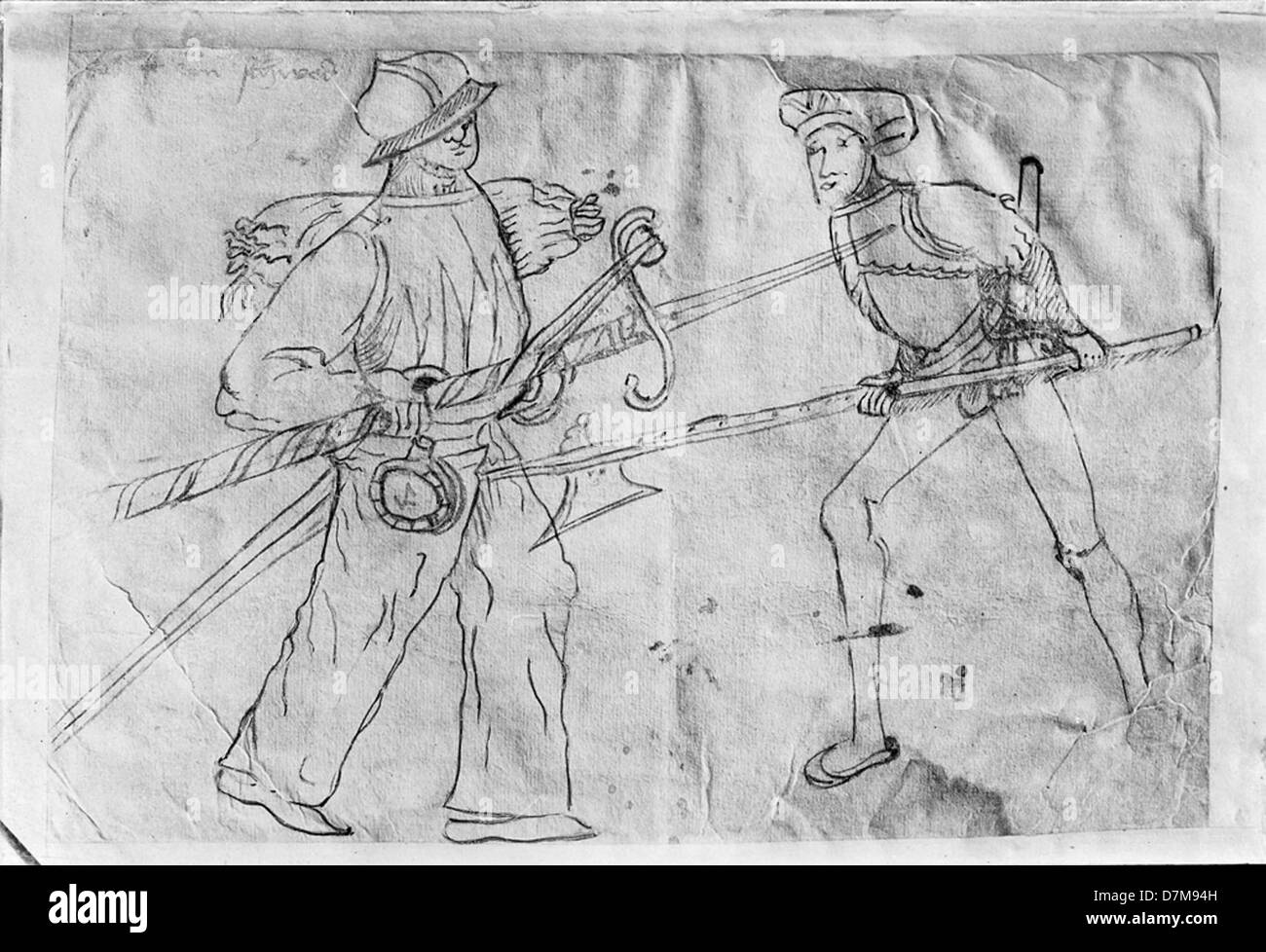 Questa immagine illustra una scena di battaglia nel Castello Vecchia di Žlvsborg nel 1502, a Västergötland, Svezia, che cattura l'impegno militare tra i soldati durante un significativo conflitto storico in Svezia. Foto Stock